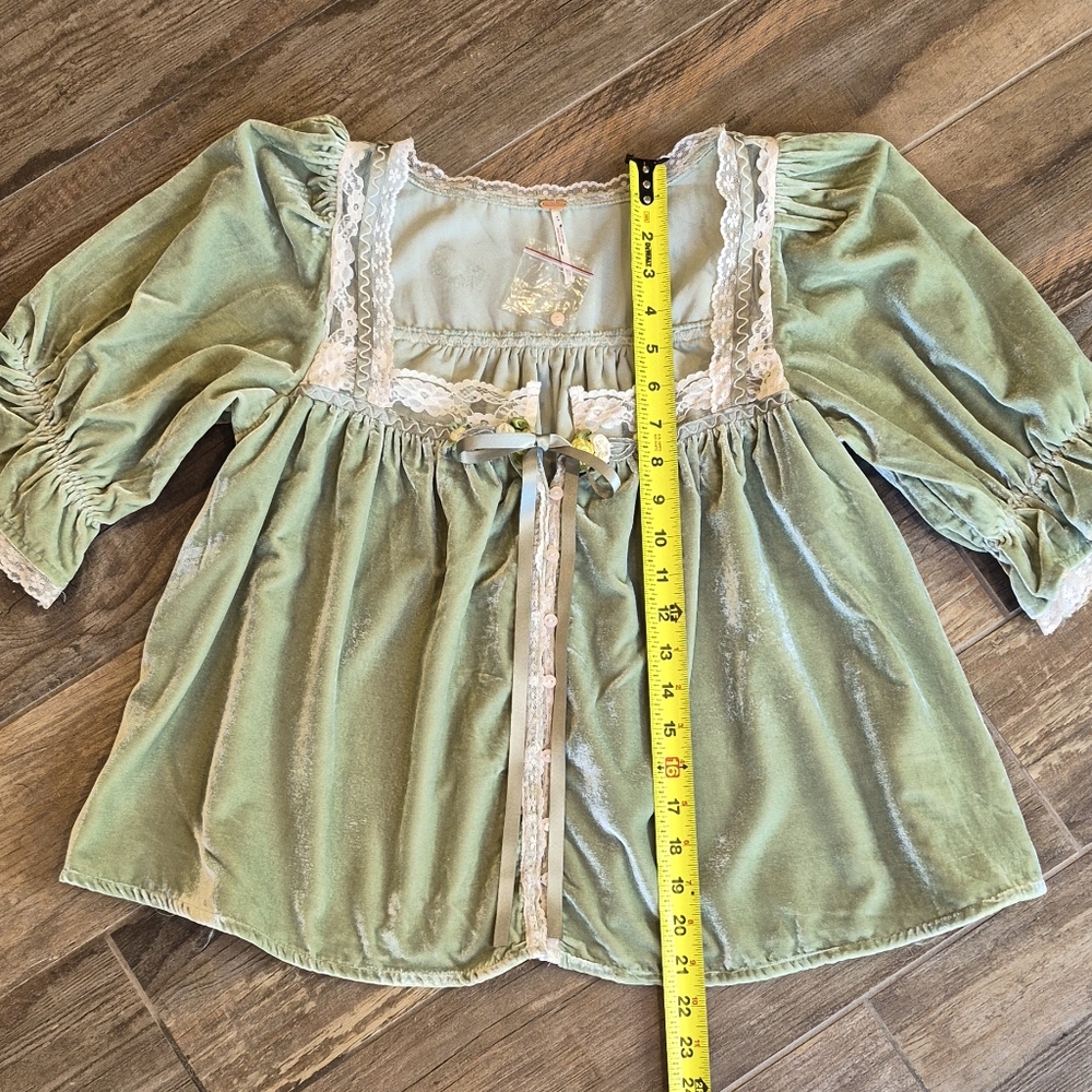 Free People Let's Voyage Velvet Viscose Lace Top in Soft Mint Combo, XS - Picture 5 of 12
